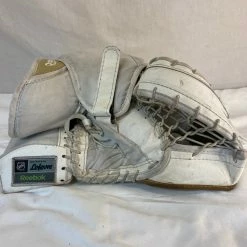 Used Reebok Revoke 7000 Reg (Lt Hand) White/Gold Ice Hockey Goalie Glove Set