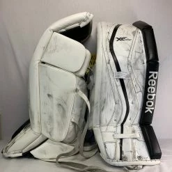 Ice Hockey Goalie Leg Pads Used Reebok XLT 28K Size 34" + 2 Ice Hockey White Black Goalie Leg Pads