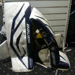 Used Bauer ONE90 Size 31" + 1" Ice Hockey White-Navy Goalie Leg Pads