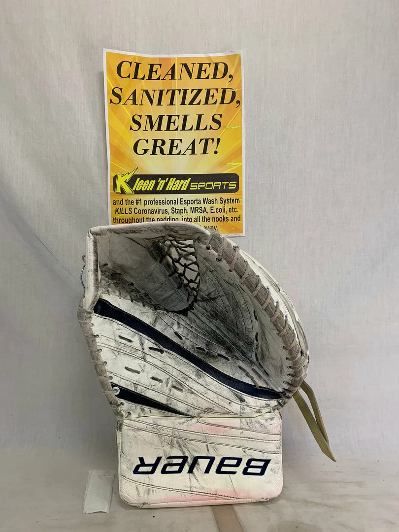 Used Bauer Reflex Reg (Lt Hand) Hockey White/ Navy Goalie Catcher Ice Hockey Goalie Catchers And Blockers 3 Used Bauer Reflex Reg (Lt Hand) Hockey White/ Navy Goalie Catcher Ice Hockey Goalie Catchers And Blockers