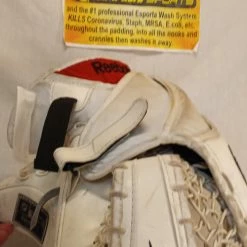 Used Reebok 18K Left Sz Int White Red Ice Hockey Goalie Catcher